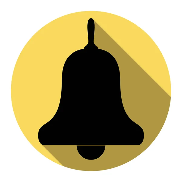 Bell Alarm, handklockan tecken. Vektor. Platt svart ikon med platt skugga på royal gul cirkel med vit bakgrund. Isolerade. — Stock vektor
