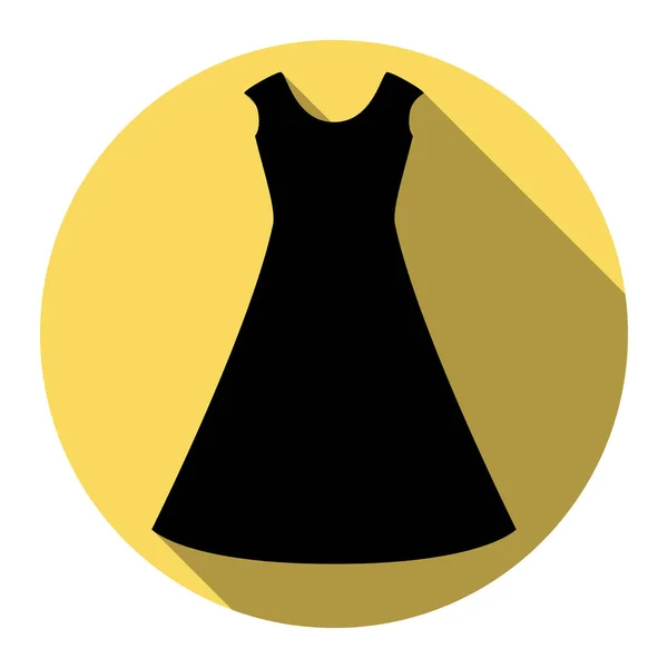 Beautiful long dress sign Vector. Flat black icon with flat shadow on royal yellow circle with white background. Isolated. — Stock Vector