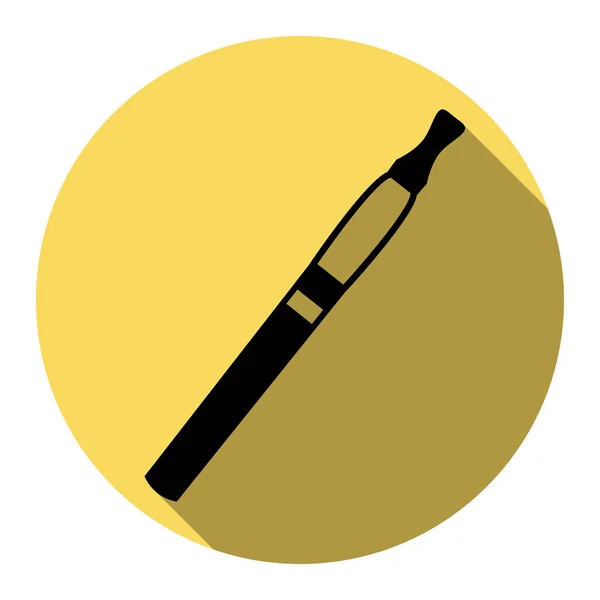 Signo de cigarrillo electrónico. Vector. Icono plano negro con sombra plana en círculo amarillo real con fondo blanco. Aislado . — Archivo Imágenes Vectoriales