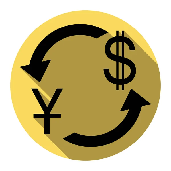 Teken een wisselkantoor. China-Yuan en ons Dollar. Vector. Platte zwarte pictogram met platte schaduw op Koninklijke gele cirkel met een witte achtergrond. Geïsoleerd. — Stockvector