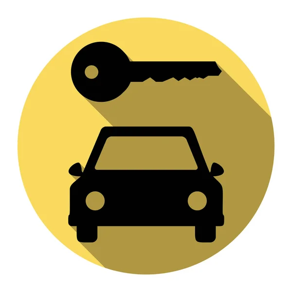 Clé de voiture signe simpliste. Vecteur. Icône noire plate avec ombre plate sur cercle jaune royal avec fond blanc. Isolé . — Image vectorielle