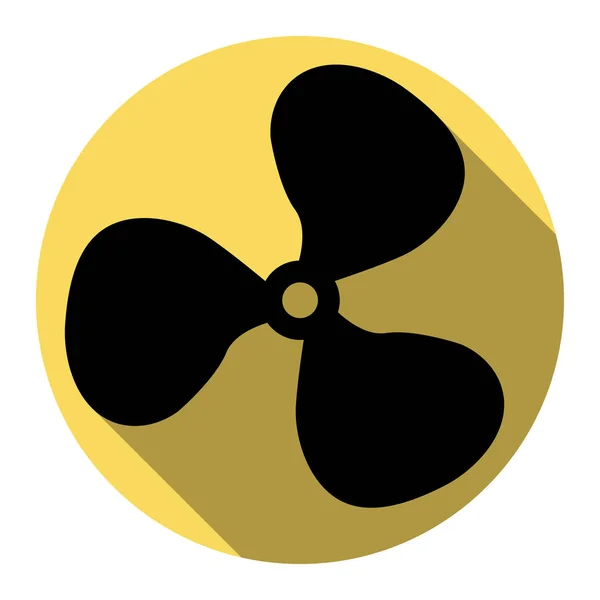 Panneau de ventilateur. Vecteur. Icône noire plate avec ombre plate sur cercle jaune royal avec fond blanc. Isolé . — Image vectorielle