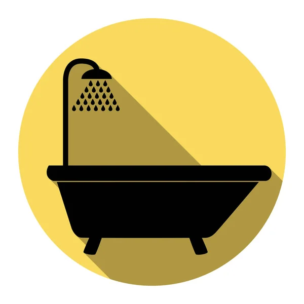 Signo de bañera. Vector. Icono plano negro con sombra plana en círculo amarillo real con fondo blanco. Aislado . — Vector de stock