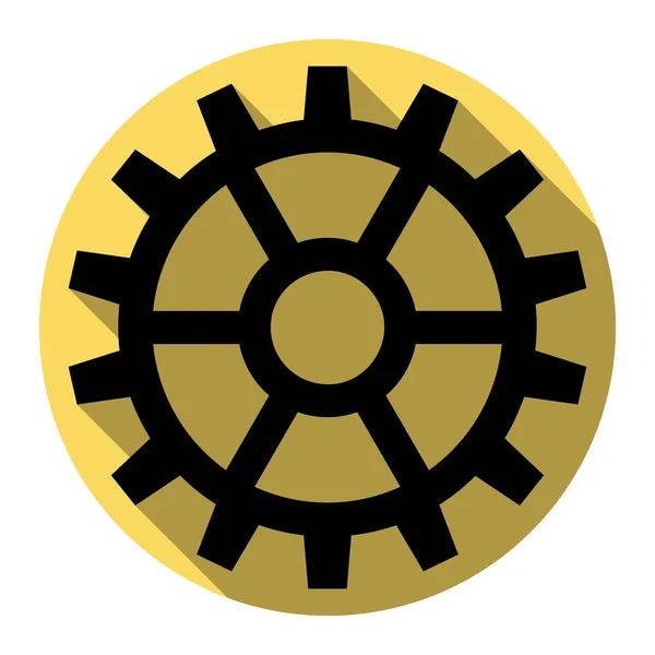 Gear sign. Vector. Flat black icon with flat shadow on royal yellow circle with white background. Isolated. — Stock Vector