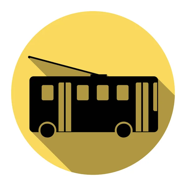 Panneau de trolleybus. Vecteur. Icône noire plate avec ombre plate sur cercle jaune royal avec fond blanc. Isolé . — Image vectorielle