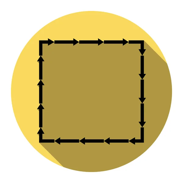 Βέλος σε ένα τετράγωνο σχήμα. Διάνυσμα. Επίπεδη μαύρο εικονίδιο με επίπεδη σκιά στο Βασιλικό κίτρινο κύκλο με λευκό φόντο. Απομονωμένη. — Διανυσματικό Αρχείο