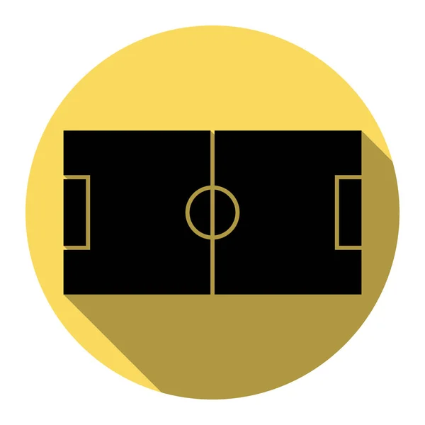 Campo de fútbol. Vector. Icono plano negro con sombra plana en círculo amarillo real con fondo blanco. Aislado . — Vector de stock