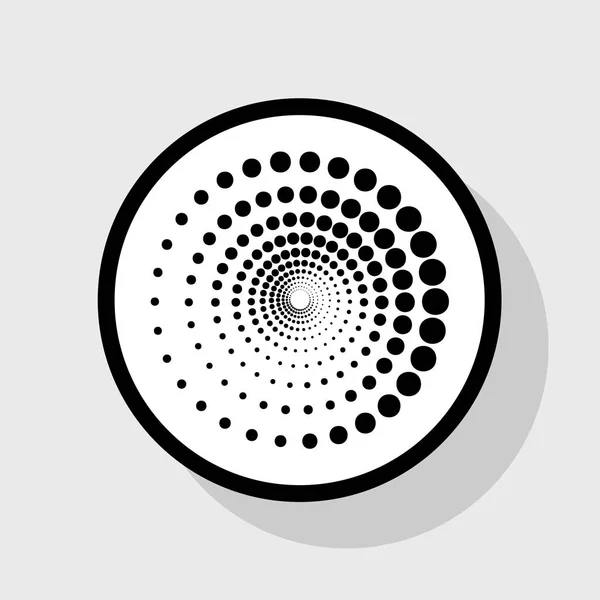 Abstraktní technologie kruhy znamení. Vektor. Plochá černá ikona v bílém kruhu se stínem na šedém pozadí. — Stockový vektor
