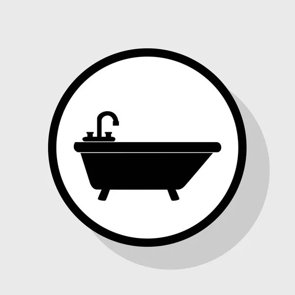 Bathtub sign illustration. Vector. Flat black icon in white circle with shadow at gray background. — Stock Vector