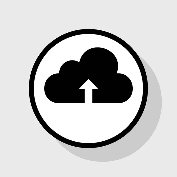 Signo de tecnología Cloud. Vector. Icono plano negro en círculo blanco con sombra en fondo gris . — Vector de stock