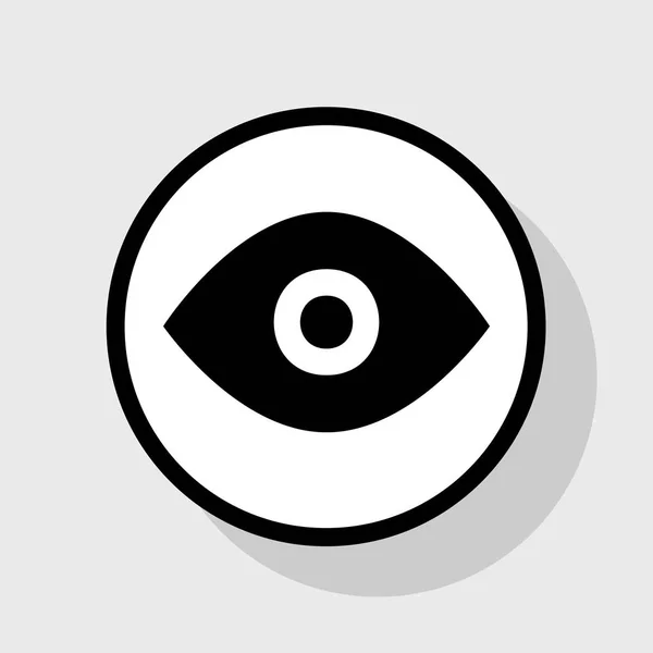 Ilustração do sinal ocular. Vector. Ícone preto plano em círculo branco com sombra no fundo cinza . —  Vetores de Stock