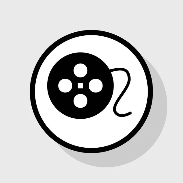 Filmkreiszeichen. Vektor. flaches schwarzes Symbol in weißem Kreis mit Schatten auf grauem Hintergrund. — Stockvektor