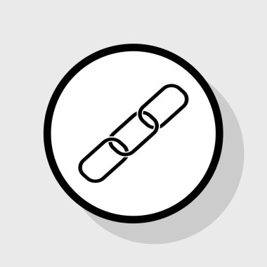 Bağlantı işaret illüstrasyon. Vektör. Gölgeli gri arka plan, beyaz daire içinde düz siyah simgesi.