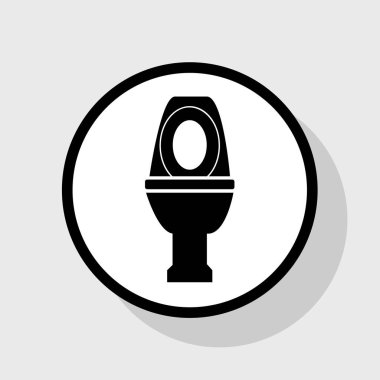 Tuvalet işareti illüstrasyon. Vektör. Gölgeli gri arka plan, beyaz daire içinde düz siyah simgesi.