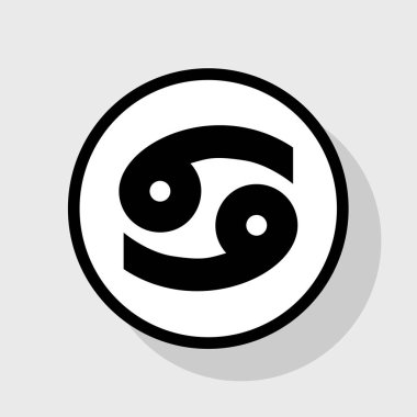 Kanser işareti illüstrasyon. Vektör. Gölgeli gri arka plan, beyaz daire içinde düz siyah simgesi.