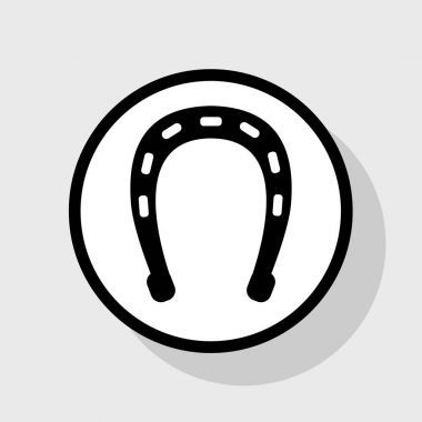 Nal işareti illüstrasyon. Vektör. Gölgeli gri arka plan, beyaz daire içinde düz siyah simgesi.