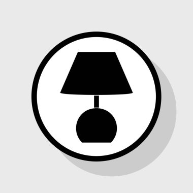 Lamba işareti illüstrasyon. Vektör. Gölgeli gri arka plan, beyaz daire içinde düz siyah simgesi.