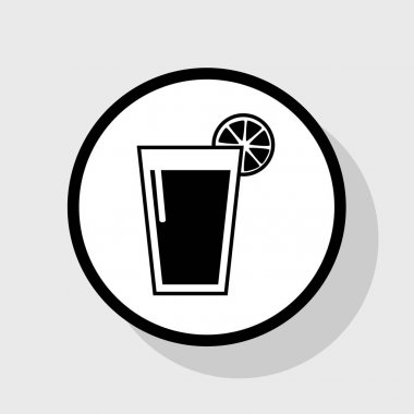 Cam suyu simgeler. Vektör. Gölgeli gri arka plan, beyaz daire içinde düz siyah simgesi.