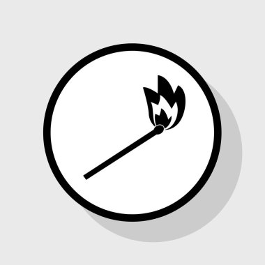 Maç işareti illüstrasyon. Vektör. Gölgeli gri arka plan, beyaz daire içinde düz siyah simgesi.