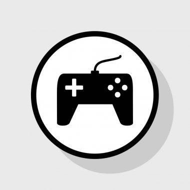 Oyun çubuğu basit kayıt. Vektör. Gölgeli gri arka plan, beyaz daire içinde düz siyah simgesi.