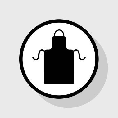 Önlük basit kayıt. Vektör. Gölgeli gri arka plan, beyaz daire içinde düz siyah simgesi.