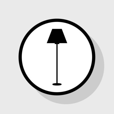 Lamba basit kayıt. Vektör. Gölgeli gri arka plan, beyaz daire içinde düz siyah simgesi.