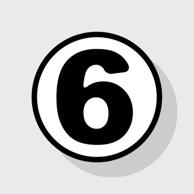 6 numaralı işaret tasarım şablonu öğesi. Vektör. Gölgeli gri arka plan, beyaz daire içinde düz siyah simgesi.