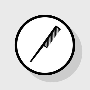 İşareti tarak. Vektör. Gölgeli gri arka plan, beyaz daire içinde düz siyah simgesi.