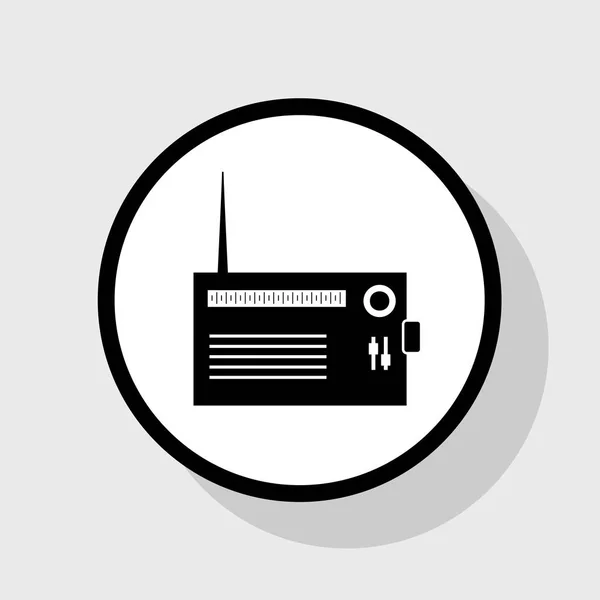 Ilustração do sinal de rádio. Vector. Ícone preto plano em círculo branco com sombra no fundo cinza . —  Vetores de Stock