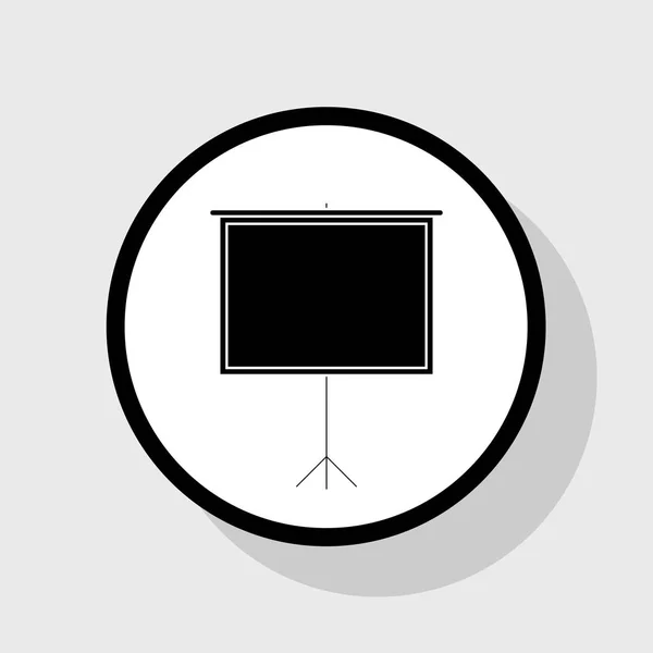 Lege projectiescherm. Vector. Platte zwarte pictogram in de witte cirkel met schaduw op grijze achtergrond. — Stockvector