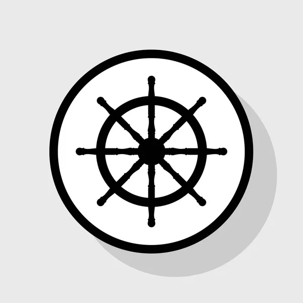 Корабельный знак. Вектор. Плоская черная иконка в белом круге с тенью на сером фоне . — стоковый вектор