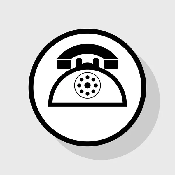 Retro telephone sign. Vector. Flat black icon in white circle with shadow at gray background. — Stock Vector