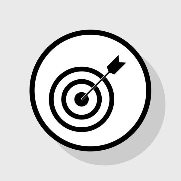 Objetivo con dardo. Vector. Icono plano negro en círculo blanco con sombra en fondo gris . — Vector de stock