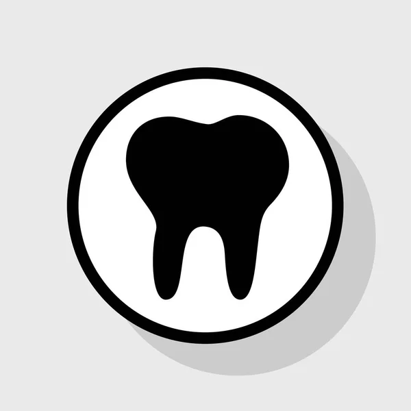 Tooth sign illustration. Vector. Flat black icon in white circle with shadow at gray background. — Stock Vector