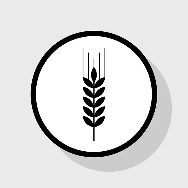 Wheat sign illustration. Spike. Spica. Vector. Flat black icon in white circle with shadow at gray background. — Stock Vector