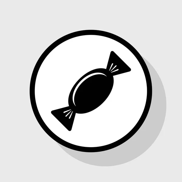 Illustration de bonbons. Vecteur. Icône noire plate en cercle blanc avec ombre sur fond gris . — Image vectorielle