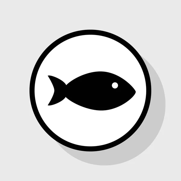 Ryby se ilustrace. Vektor. Plochá černá ikona v bílém kruhu se stínem na šedém pozadí. — Stockový vektor