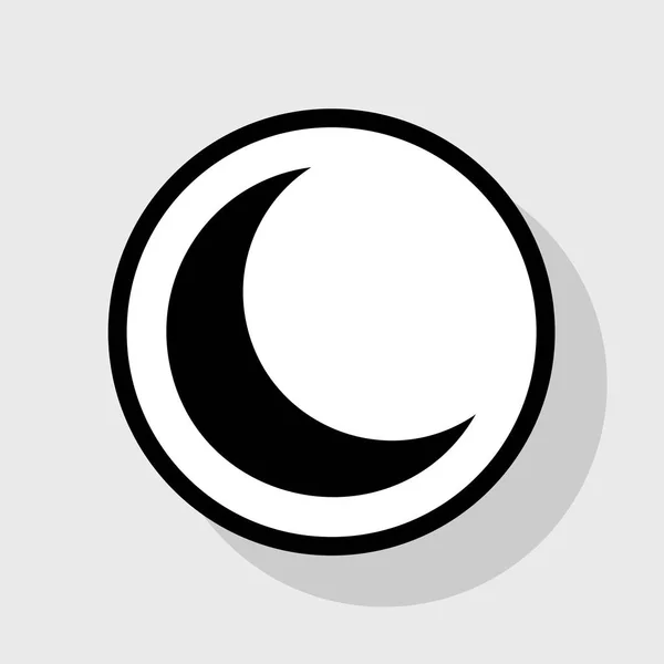 Ilustración de signo lunar. Vector. Icono plano negro en círculo blanco con sombra en fondo gris . — Vector de stock
