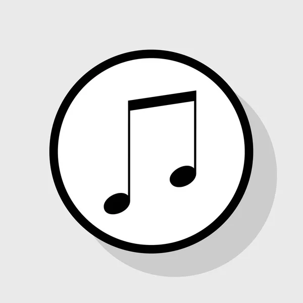 Signo de música ilustración. Vector. Icono plano negro en círculo blanco con sombra en fondo gris . — Vector de stock