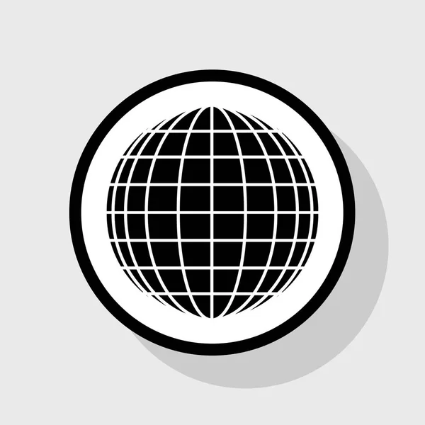 Signe Earth Globe. Vecteur. Icône noire plate en cercle blanc avec ombre sur fond gris . — Image vectorielle