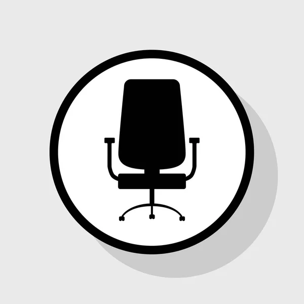 Office chair sign. Vector. Flat black icon in white circle with shadow at gray background. — Stock Vector