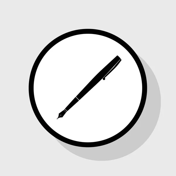 Illustration de stylo. Vecteur. Icône noire plate en cercle blanc avec ombre sur fond gris . — Image vectorielle