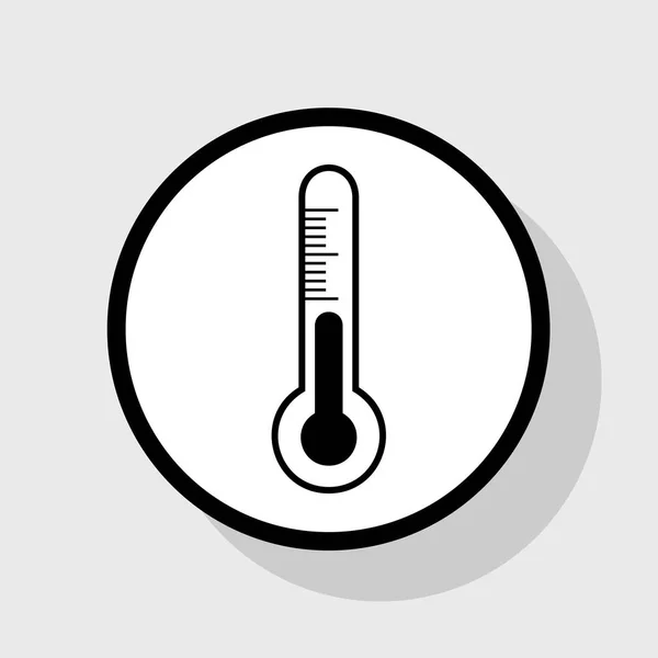 Sinal de termômetro de tecnologia de diagnóstico Meteo. Vector. Ícone preto plano em círculo branco com sombra no fundo cinza . —  Vetores de Stock