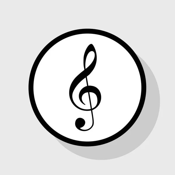 Signo de violino de música. G-clef. Fenda tripla. Vector. Ícone preto plano em círculo branco com sombra no fundo cinza . — Vetor de Stock