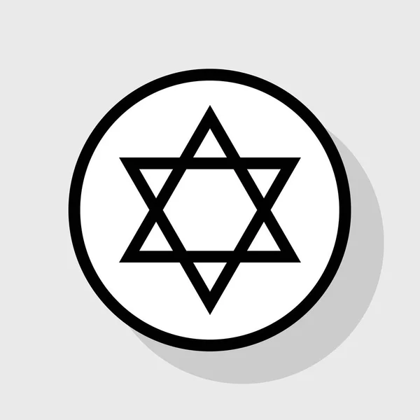 Escudo Magen David Star. Símbolo de Israel. Vector. Icono plano negro en círculo blanco con sombra en fondo gris . — Archivo Imágenes Vectoriales