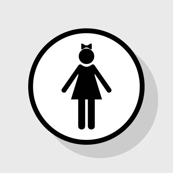 Illustration de panneau fille. Vecteur. Icône noire plate en cercle blanc avec ombre sur fond gris . — Image vectorielle