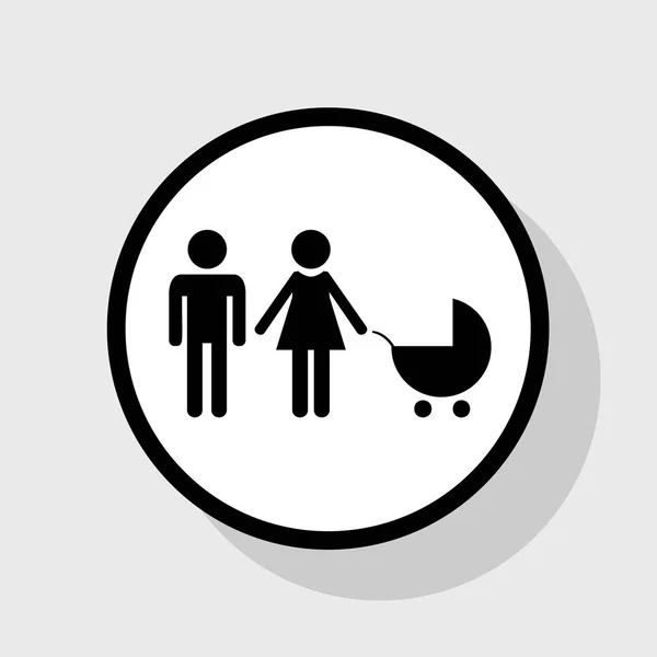 Illustrazione segno di famiglia. Vettore. Icona nera piatta in cerchio bianco con ombra su sfondo grigio . — Vettoriale Stock