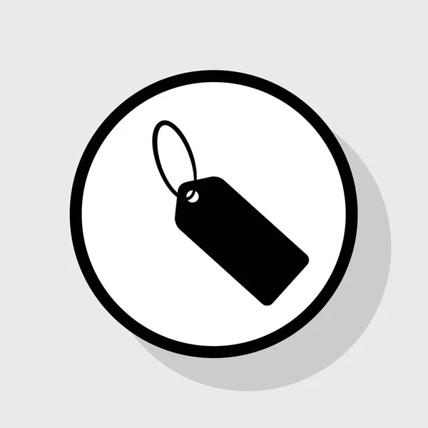 Illustration d'étiquette. Vecteur. Icône noire plate en cercle blanc avec ombre sur fond gris . — Image vectorielle
