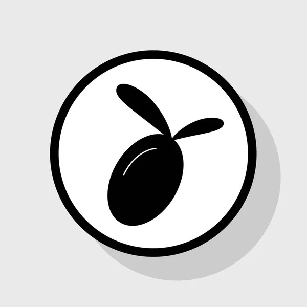 Olivová znamení ilustrace. Vektor. Plochá černá ikona v bílém kruhu se stínem na šedém pozadí. — Stockový vektor
