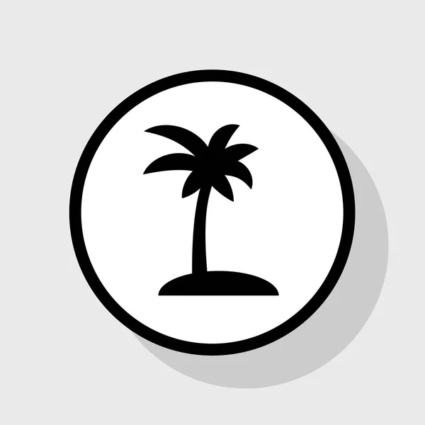 Знак кокосовой пальмы. Вектор. Плоская черная иконка в белом круге с тенью на сером фоне . — стоковый вектор